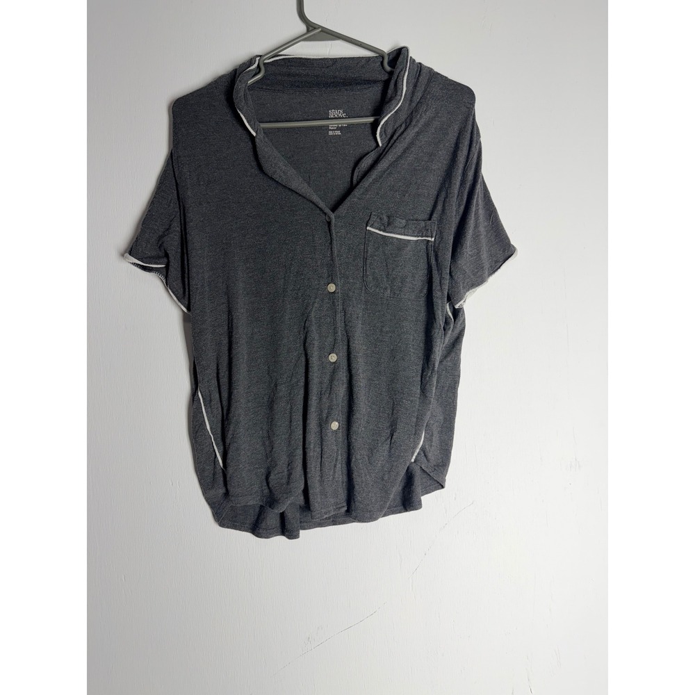 Stars Above Gray Beautifully Soft Pajama Top Short Sleeve Button Down Shirt M